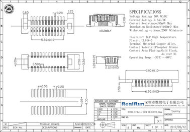 conector del jefe del PWB del Pin DC 500V del conector 24 de la echada PA6T BTB de 0.5A 0.5m m