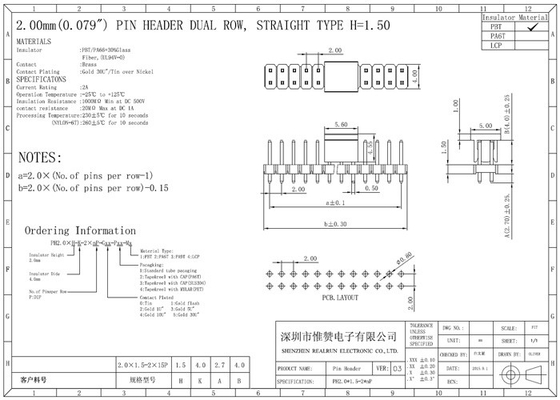 Doble capa Pin Header Connector DC500V SMT horizontal PA6T