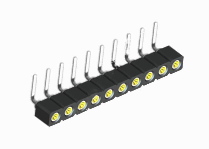16 fila femenina redonda negra del conector 1.27m m del jefe del Pin sola de ángulo recto